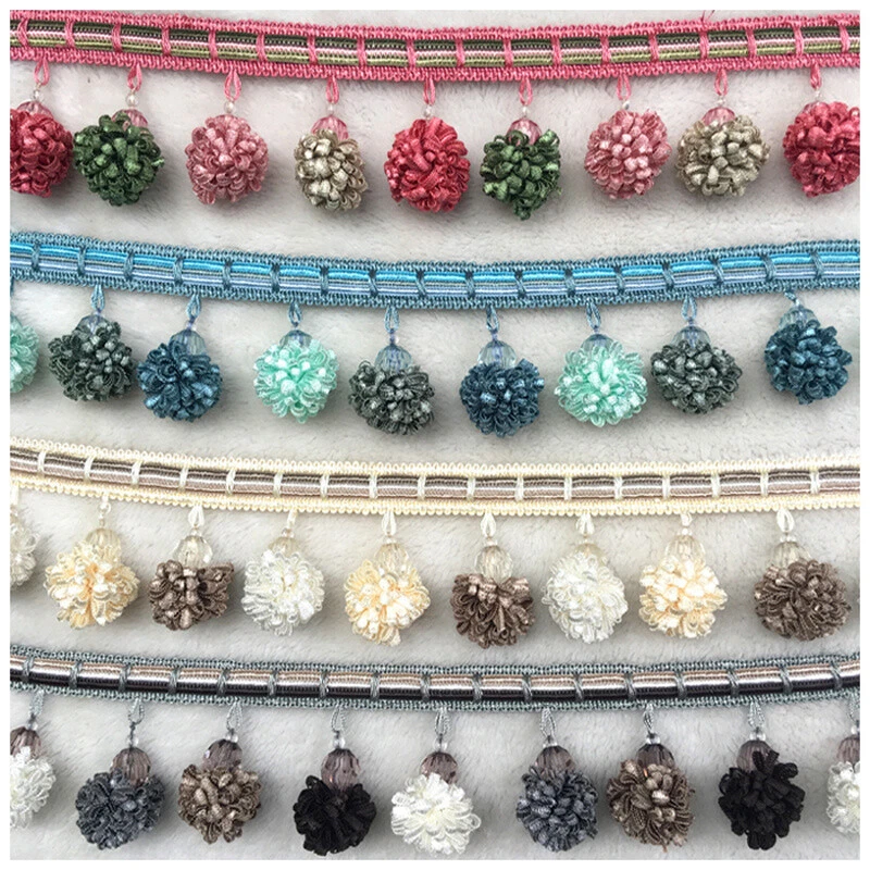 Cute Curtain Ribbon Tasseled Pom Pom Ball Fringe Trimming for Sewing Room DIY - Image 1 of 4