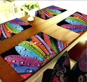 PVC Rectangular Printed Dining Table Placemats Set of 6 Multicolour - Picture 1 of 4