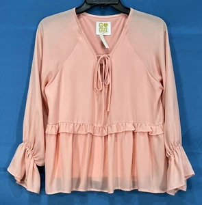 Nwt PEACE LOVE CAKE Ballet Pink CREPE GEORGETTE Ruffled PEASANT BOHO Top Sz S - Picture 1 of 5