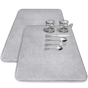 2 Pcs Large Dish Drying Mat For Kitchen Counter24 X 17 Inch Absorbent Microfiber - Picture 1 of 7