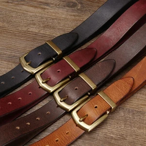Men Heavy Duty Genuine Leather Belt Brass Buckle Single Prong Jeans Belt - Picture 1 of 17