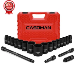 1/2-Inch Drive Shallow Impact Socket Set Metric 10mm-32mm CR-V Universal Joints - Picture 1 of 7