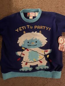 Light Up Yeti to Party Ugly Christmas Sweater Blue Women's XL Sweatshirt Holiday