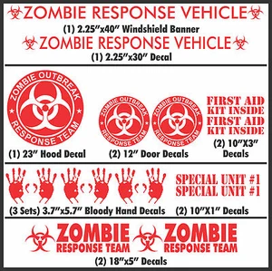 Zombie Outbreak Response Team 17 Piece Red Vehicle Vinyl Decal Set Kit Car Truck - Foto 1 di 6