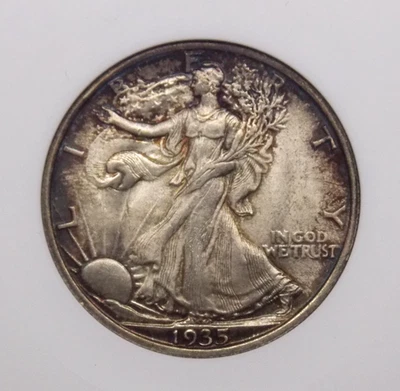 1935 年 "P" Walking Liberty Half Dollar 50c ANACS MS65 #481 Gem BU 肥皂盒 ECC&C — 第 1/4 张图片