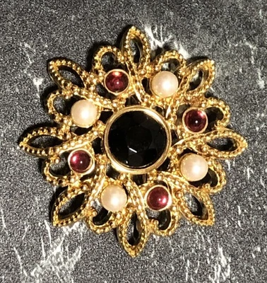 Broche Monet Oro Perla Piedra De Colección Usado Sin Caja Raro Foto 1 de 4