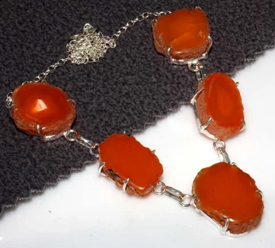 Banded Carnelian Druzy Slice 925 Silver Plated Necklace 18" Amazing Gift GW - Image 1 of 3