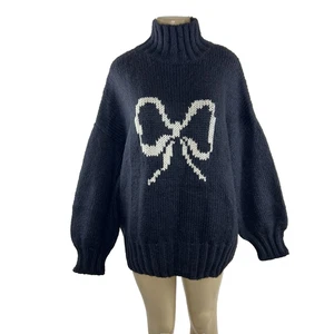 Lisa Says Gah Cece Rollkragen Pullover Gr. M/L schwarz Ink Schleife Strick Oversize kuschelig - Bild 1 von 10