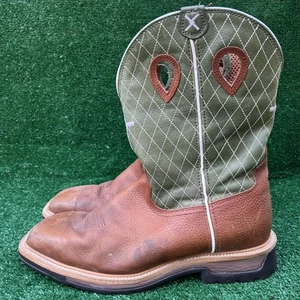 Size 13EE Twisted X Western Work Boot Mens 12” Square Toe Steel Toe Brown Green - Picture 1 of 9