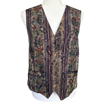 Vintage 90s Worthington Striped Rocaille Print Tapestry Vest Multicolor Retro  - Image 1 of 4