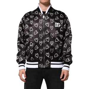 DOLCE & GABBANA Jacket Black Polyester Heart Print Bomber IT44/US34/XS 2330usd - Picture 1 of 13