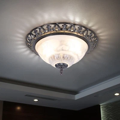 Deckenlampe Deckenleuchte Wohnzimmerlampe Antik Glas perlmutt silber 2 flammig - Bild 1 von 4