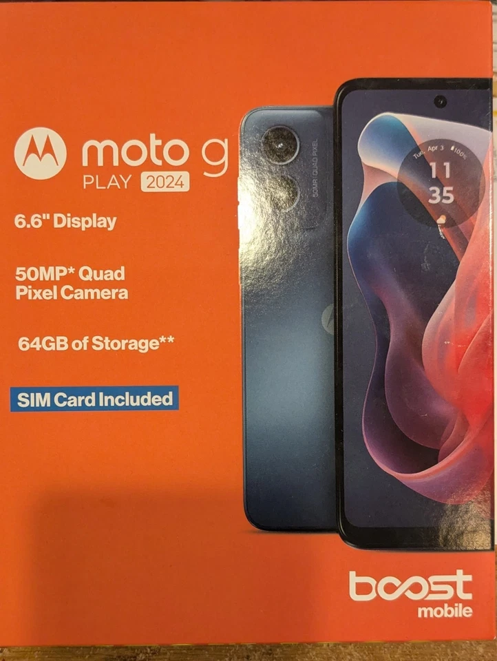 Boost Mobile Prepaid Moto G Play 2024 Smartphone , 64GB Blue - Brand New - Image 1 of 1