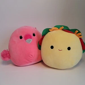 Squishmallows Cookie Pink Flamingo & Tex Taco Plush Kellytoy 2019 Great Descript - Picture 1 of 13