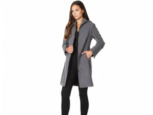 Giacca/cappotto donna London Fog full zip con cappuccio corto lana grigio taglia S era $250 - Foto 1 di 5