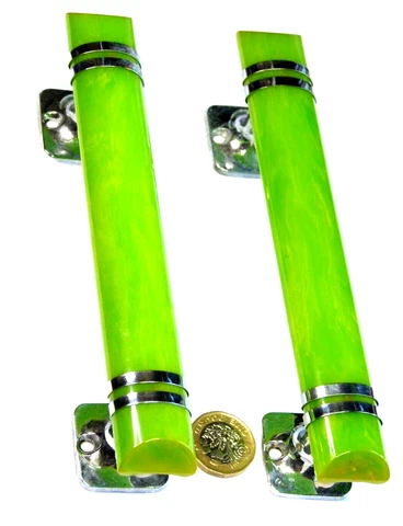 PAIR RARE APPLE GREEN BAKELITE & CHROME DOOR HANDLES/PULLS ART DECO 1930s-50s Cover