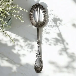 Antique 1890 International Silverplate Tuxedo Serving Spoon Scalloped Bowl 9" - Picture 1 of 6