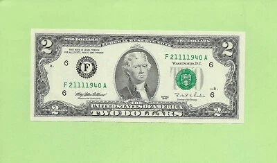 1995 ..UNCIRC $2  F 2111 1940 A .... 1995 $2  F-A    QUAD NOTE  '1111' - Image 1 of 2