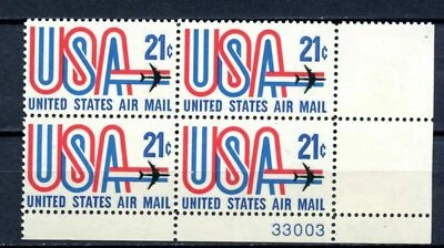 Scott  # C81 - One USA and JET Plate Block of 4 (21 Cent) Stamps - VF - OG - MNH - Image 1 of 2