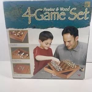 Pewter And Wood 4 Games Set Limited Edition Finish.Board Games Chess Checkers - Picture 1 of 5