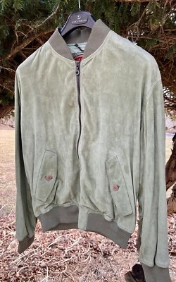 La Matta Men's Vintage Italian Butter Soft Suede Green Bomber Jacket Size 52 - Image 1 of 4