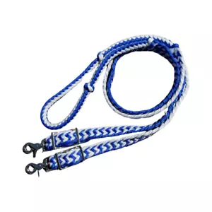 Geflochtene Laufzügel 8 Fuß lang mit 2 Scherenknöpfen blau/weiß #55030 - Bild 1 von 1
