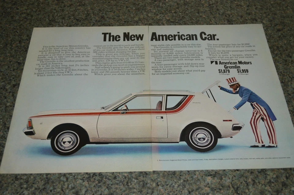 1970 AMC GREMLIN "TIO SAM" ANÚNCIO IMPRESSO ORIGINAL 70 - Imagem 1 de 1