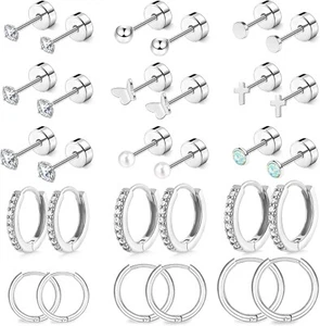 15 Pairs Stainless Steel Flat Back Stud Earrings for Women Men - Picture 1 of 6