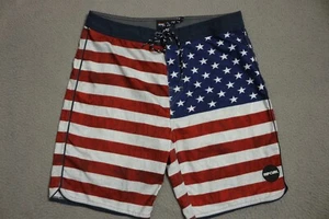Rip Curl Board Shorts Mens 33 Back Pocket Red Withe Blue 4 of July Surf - Picture 1 of 8