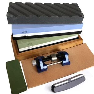 Knife Sharpening Dual Grit Stone Kit Kitchen Whetstone Sharpener Wet Tool Set - Picture 1 of 11
