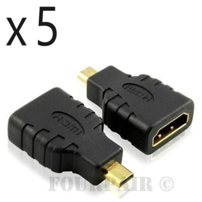 5pcs Micro HDMI Male to HDMI Female Adapter Converter GoPro Hero Black 4 5 6 7 8 - Image 1 of 3