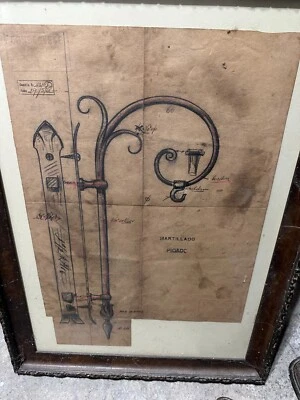 Dibujo original vintage de tienda de Jose Thenee herrero arquitectónico Foto 1 de 2