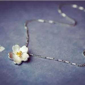 Cherry Blossoms Pendant 925 Sterling Silver Chain Necklace Women Jewellery gifts - Picture 1 of 7