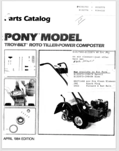 Troy-bilt Pony 1984 Parts catalog manual Comb bound Gloss Covers 31 pages - Picture 1 of 1