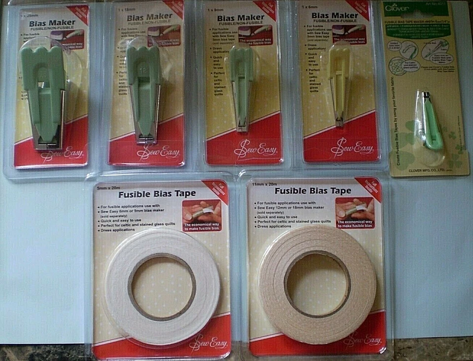 LEWIS & IRENE Bias Tape Makers & Fusible Bias Tape - Sew Easy & Clover
