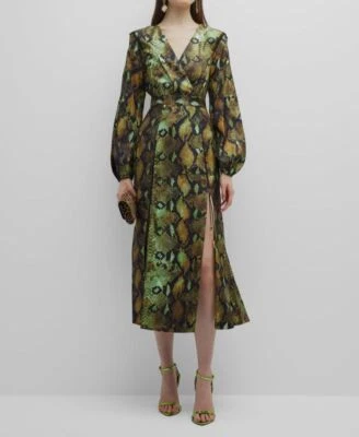 $2840 Vestido Roberto Cavalli Para Mujer Verde Seda Piel de Serpiente Con Cordones Talla 40 Foto 1 de 4