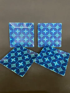 at Home Set of (4) 10" Melamine Blue Square Dinner Plate Mosaic EUC - Picture 1 of 4