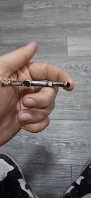 David Yurman Sterling & 14K Gold Cuff Bracelet Diamonds & Green Tourmaline Med - Image 1 of 4