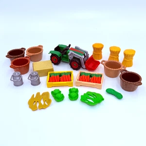 Playmobil Farm Lot Tractor Hail Bales Carrots Lettuce Milk Can Baskets Crates - Picture 1 of 9