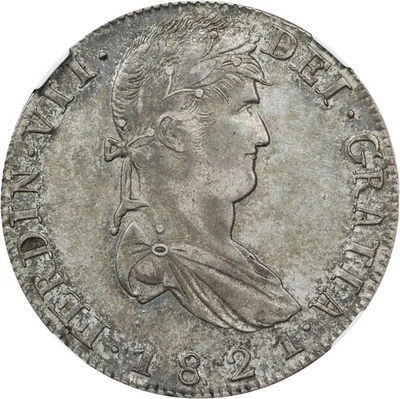 Mexico War of Independence Ferdinand VII 8 Reales 1821-Zs RC NGC AU-55 Zacatecas - Image 1 of 4