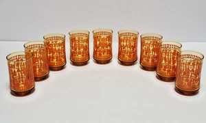 Juego de 9 vasos de vidrio vintage de mediados de siglo naranja geométrico de Libbey Glass Co. - Imagen 1 de 10
