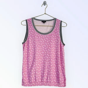 Talbots Petites Pink/White Polka Dot Contrast Trim Sleeveless Knit Top Size MP - Picture 1 of 9