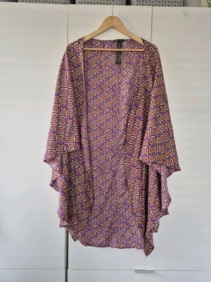 Zara Geometric Print Kimono Cape Cover Up Purple Orange Size M Boho Festival - Image 1 of 4
