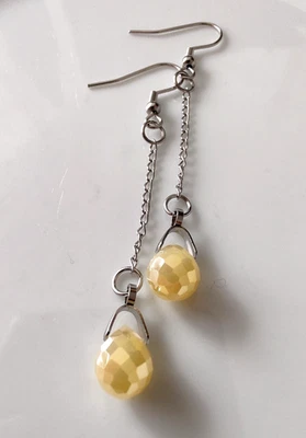 lange Ohrringe, Kristall-Glasperlen "Tropfen", gelb facettiert, Handmade🎀 - Bild 1 von 2