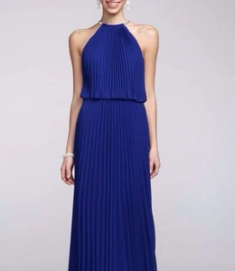 Xscape Pleated Halter Dress Chiffon Maxi Long Evening 8 Uk RRP £159 NEW Blue - Picture 1 of 7