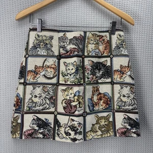 Minifalda alfombra bordada amante de los gatos de colección para mujer talla S cintura elástica abuela - Imagen 1 de 8