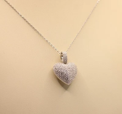 CUORE ARGENTO BOMBATO CIONDOLO PAVE' ZIRCONI BIANCHI MM 19X26 RODIATO EXPLOIT - Immagine 1 di 4