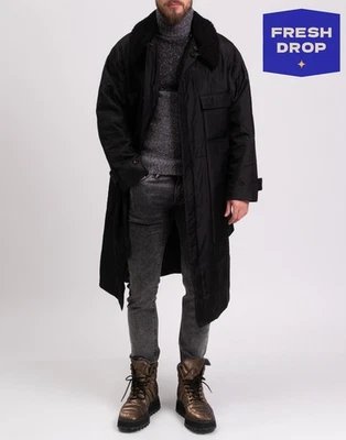 RRP€5100 YOHJI YAMAMOTO Silk Coat Size 3 / L Black Lined Collared Made in Japan - Image 1 of 4