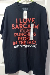 NWT Spencer's "I Love Sarcasm..." Black Short Sleeve Adult Size XL T-Shirt - Picture 1 of 8