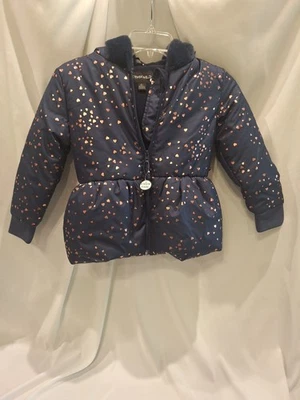 #434 Chaqueta Rothschild Niñas Peplum Piel Sintética Capucha con Mitones, Cremallera, Corazones Azul Marino Foto 1 de 4